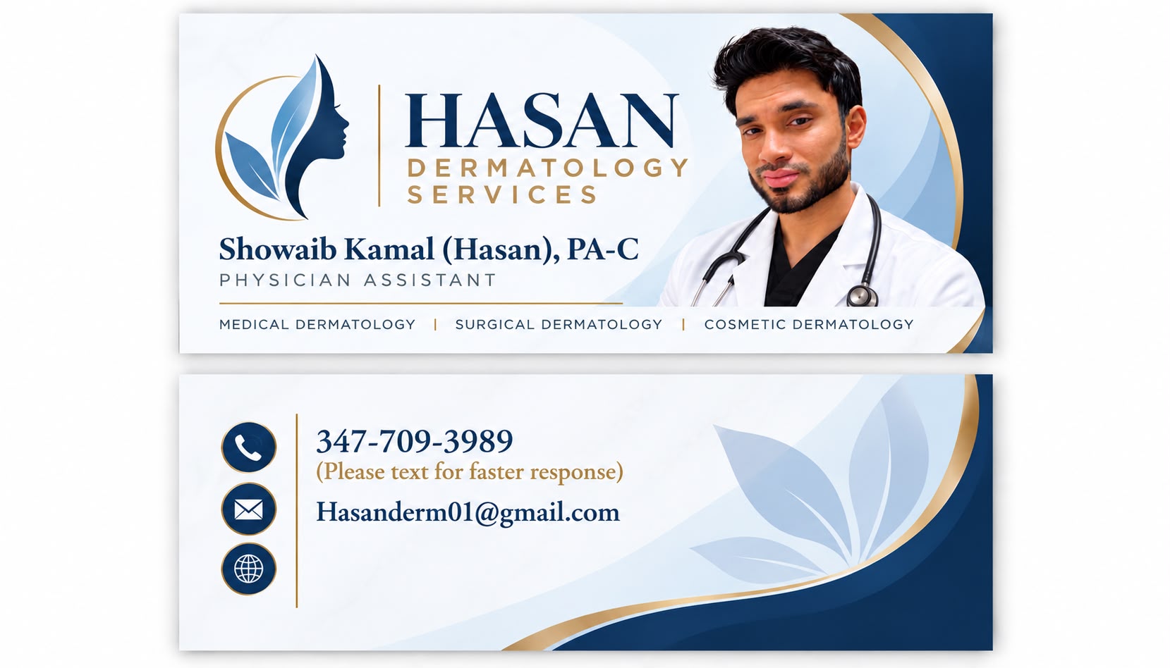 Hasan Dermatology leaf and profile logo